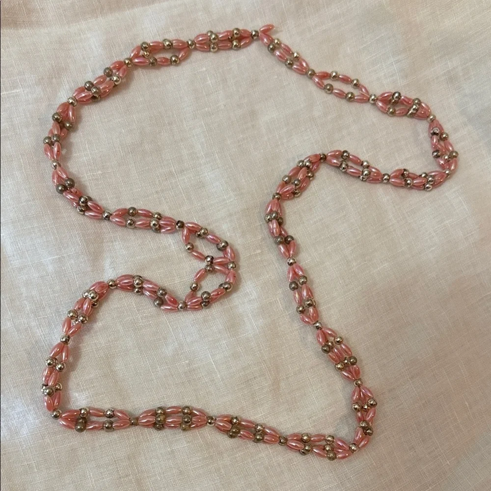Vintage Pink Beaded Rope Necklace